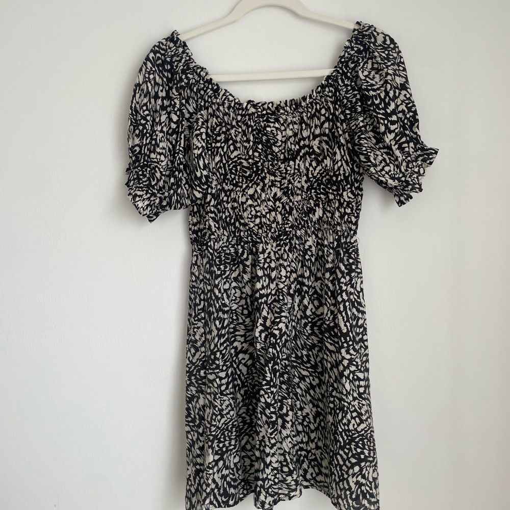 H&M Black and White Puff Sleeve Mini Sundress